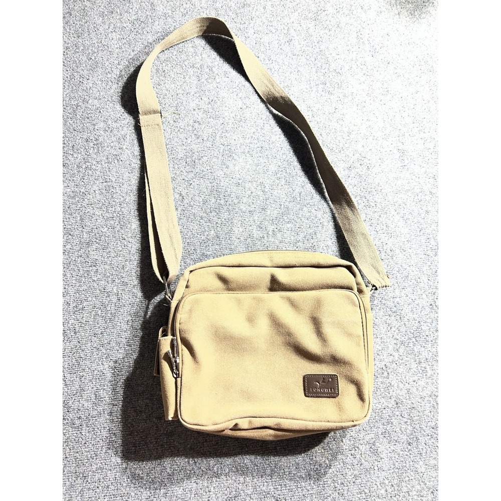 Longwei Canvas‎ Messenger Bag Tan Crossbody Shoulder Bag Multi-Pocket Utility